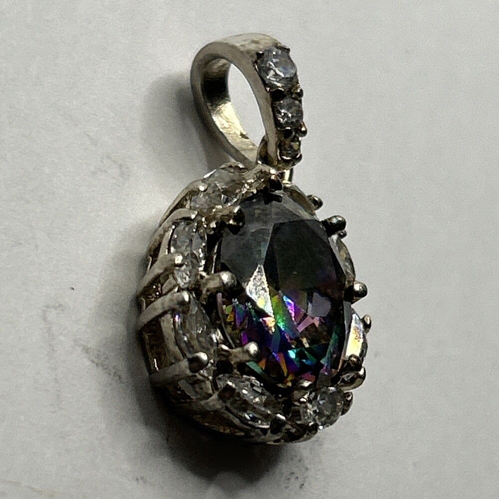 Women's 925 Sterling Silver Mystic Topaz round Cut Pendant - Picture 2 of 7
